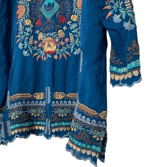 JOHNNY WAS | C28221-9 Heavily Embroidered Cupra Rayon Floral Tunic Top - Picture 3 of 10